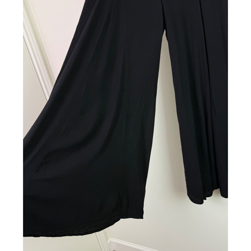 Umgee Black Gauze Wide Leg Pull On Pants Boho Palazzo Flowy Artsy Casual Medium - Picture 4 of 8